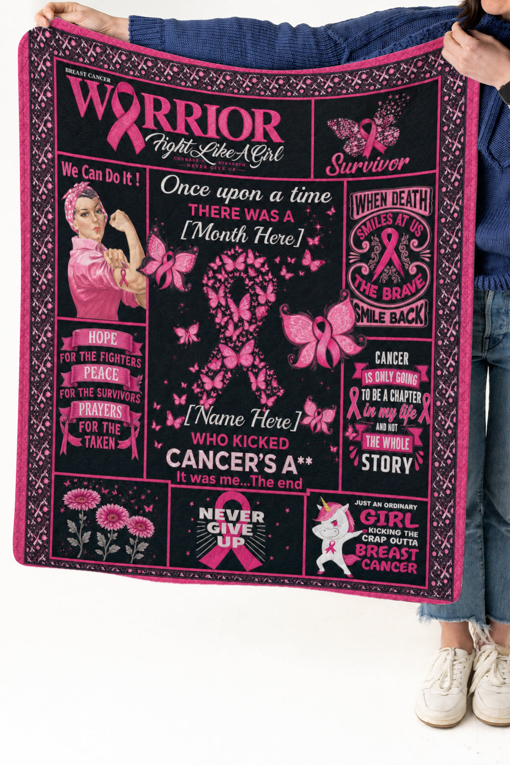 Warrior Fill In Name Month Survivor Quilt Blanket