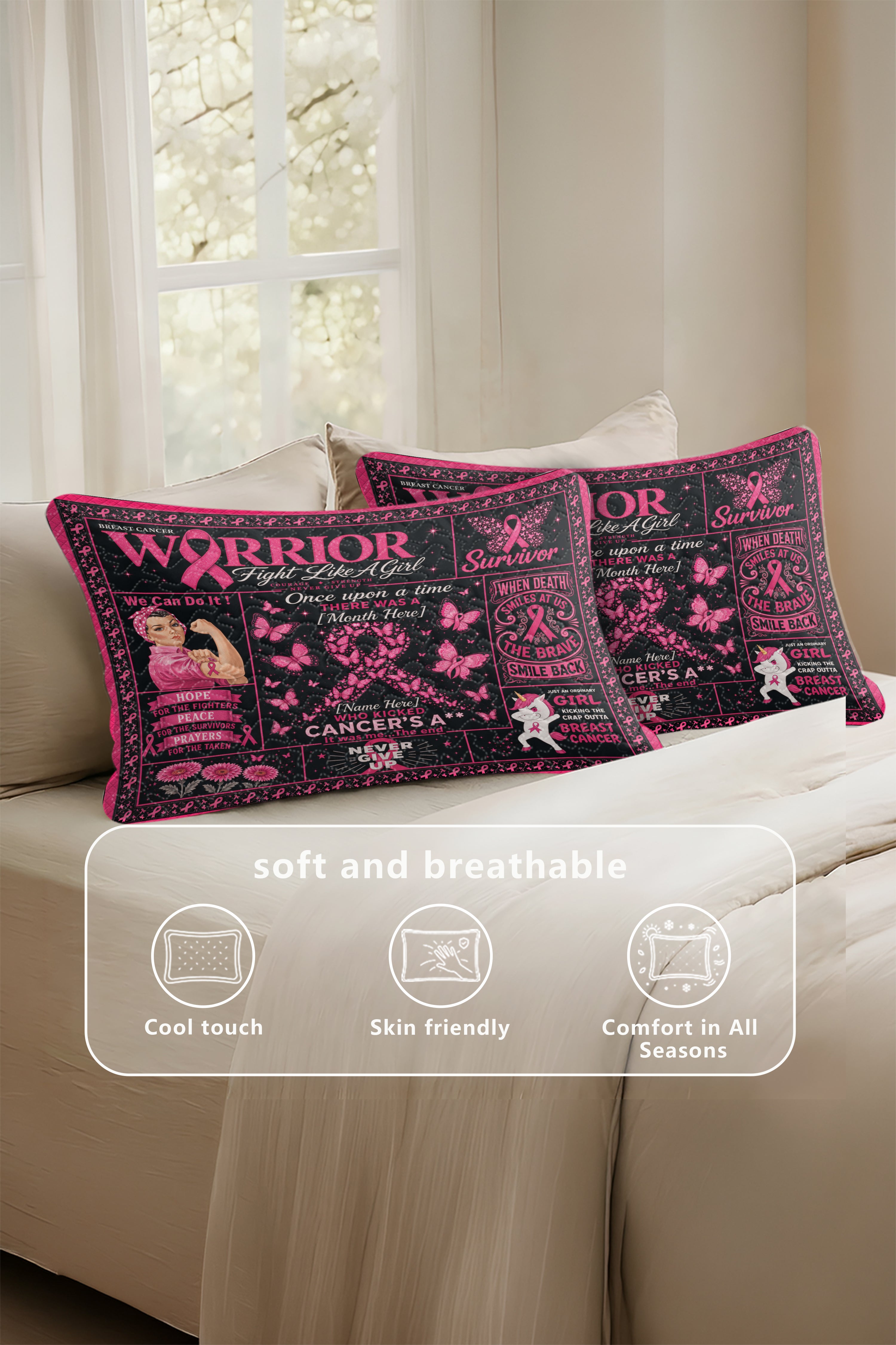 Warrior Fill In Name Month Survivor Quilt Pillows