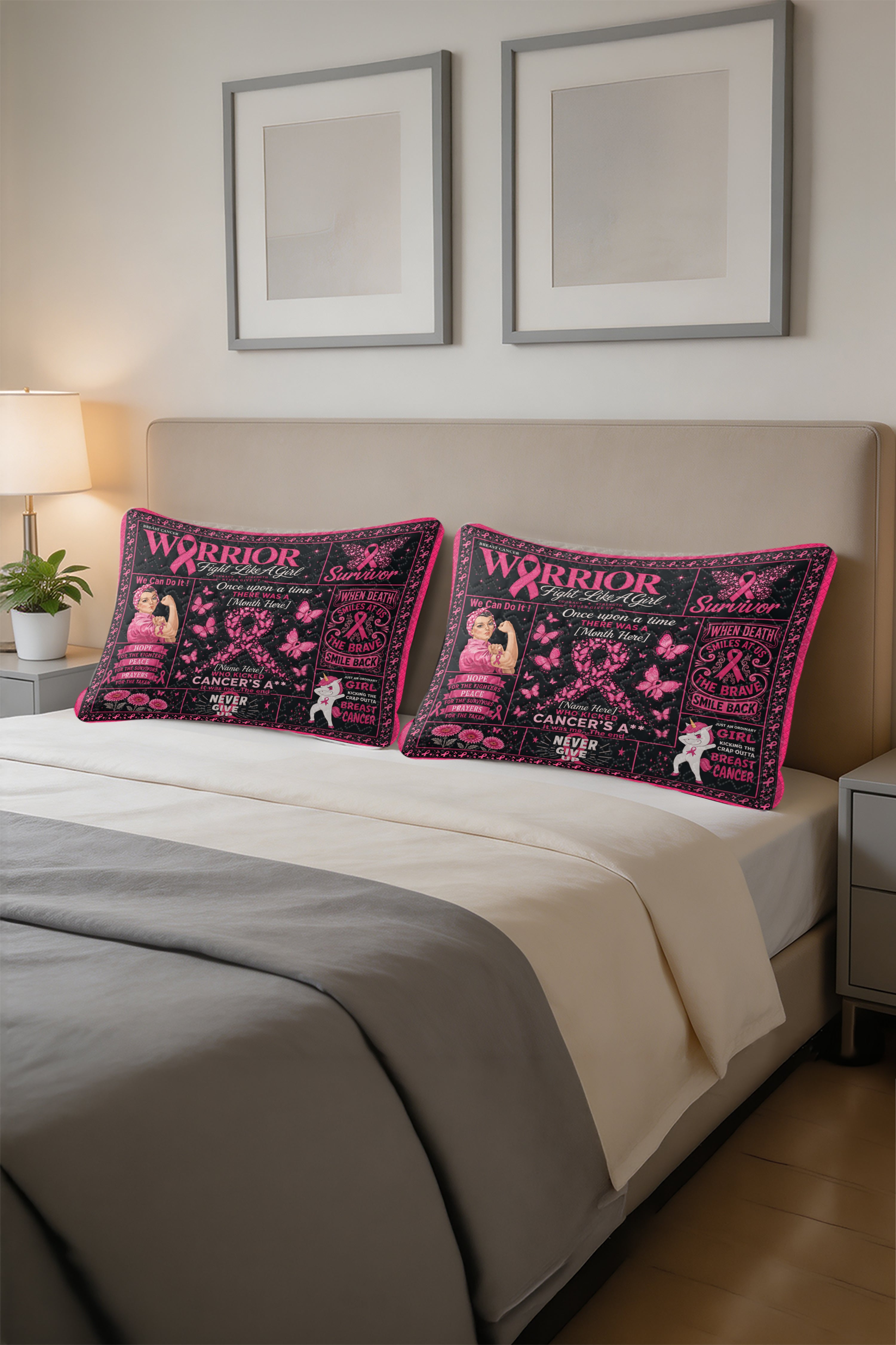 Warrior Fill In Name Month Survivor Quilt Pillows