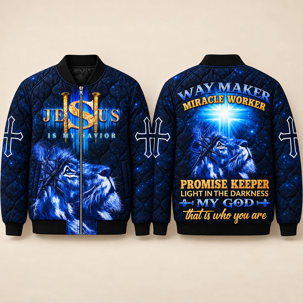 Midnight Lion Savior Quilted Bomber Jacket