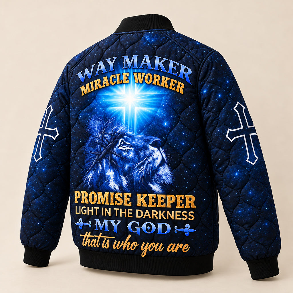Midnight Lion Savior Quilted Bomber Jacket