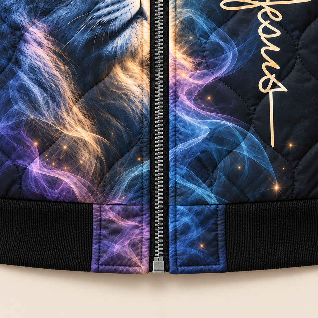Way Maker Lion Cross Quilted Bomber Jacket
