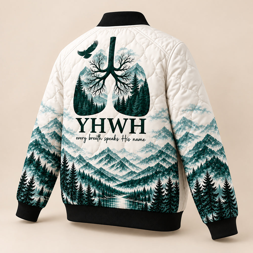 YHWH Misty Mountain Forest Quilted Bomber Jacket – view 6