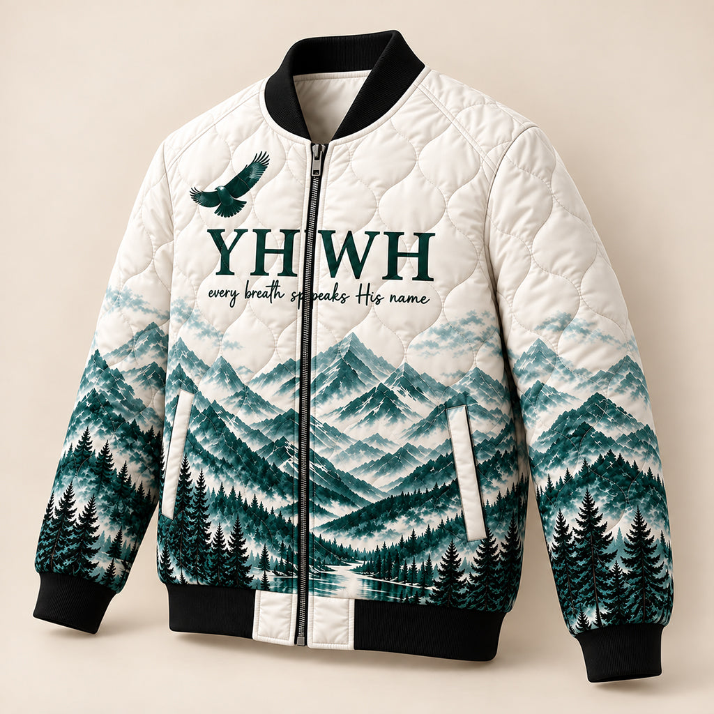 YHWH Misty Mountain Forest Quilted Bomber Jacket