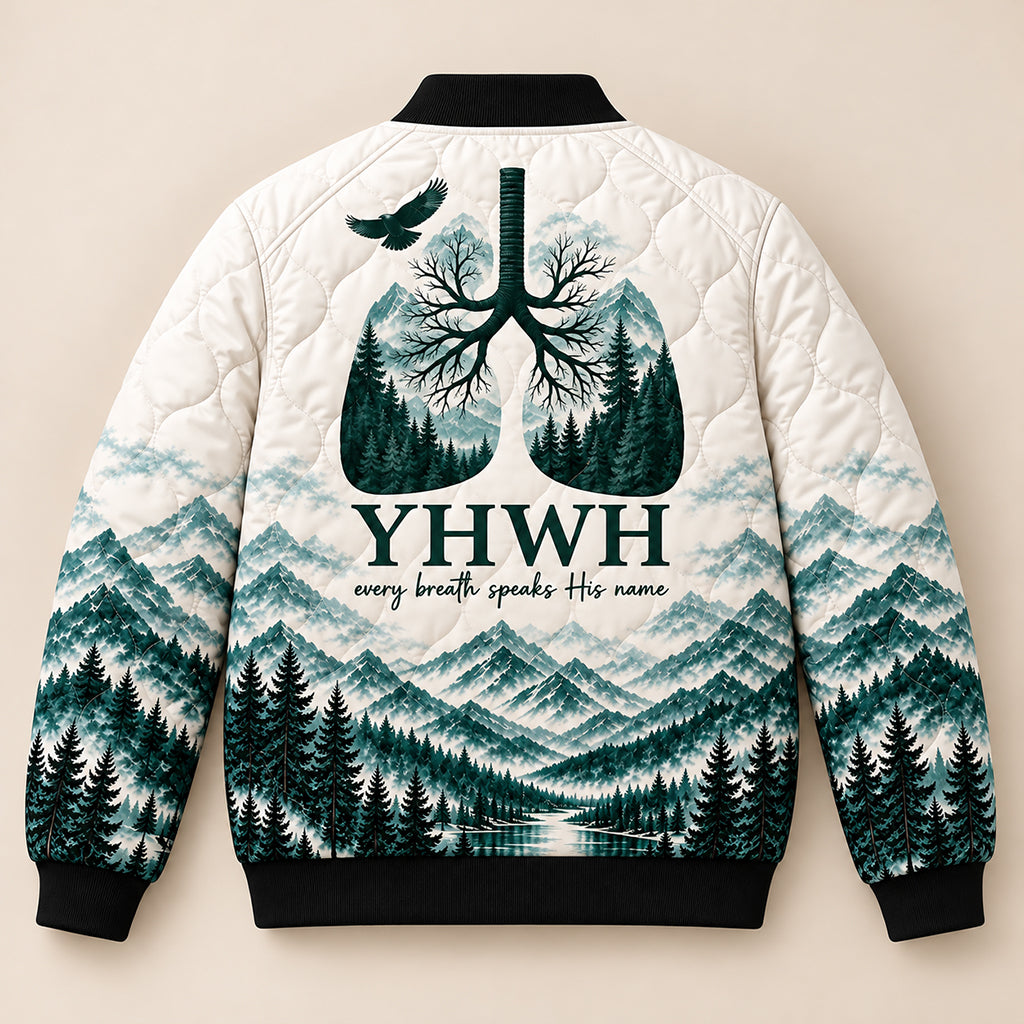 YHWH Misty Mountain Forest Quilted Bomber Jacket – view 4