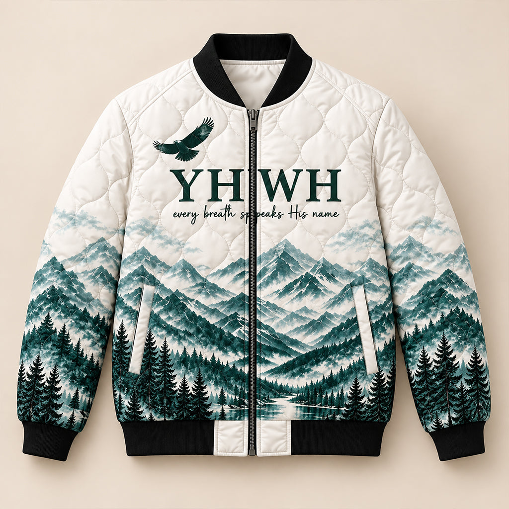 YHWH Misty Mountain Forest Quilted Bomber Jacket – view 3