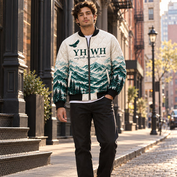 YHWH Misty Mountain Forest Quilted Bomber Jacket
